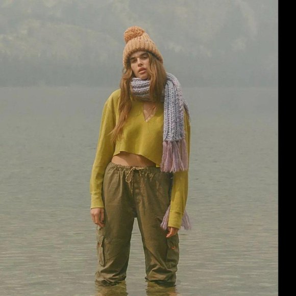 BDG Urban Outfitters Corey Notched Thermal Cropped Top Mustard XS New - Picture 1 of 9
